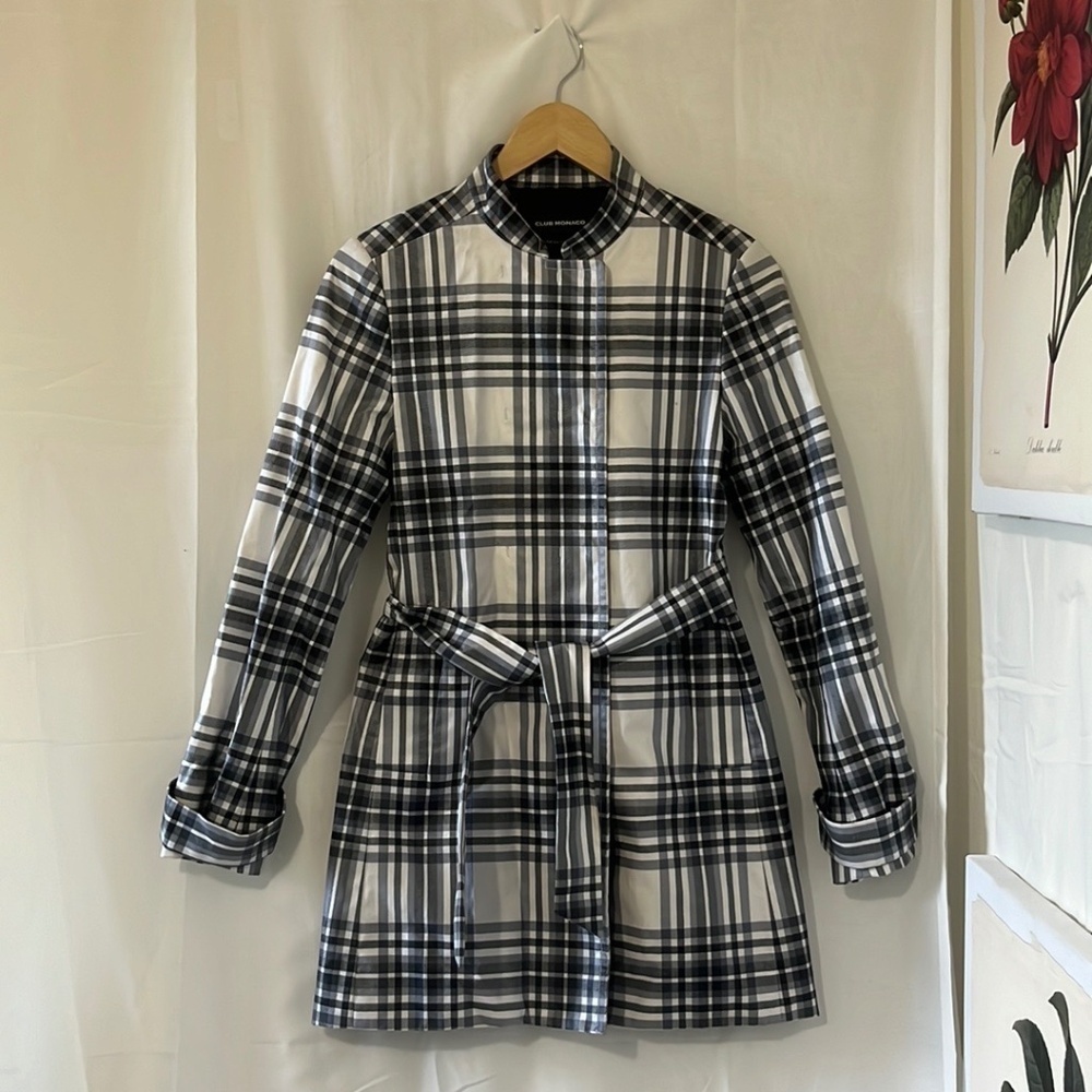 Club Monaco Blue and White Striped Trench Coat